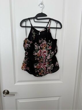 Mi Amore Black Floral Spaghetti-Strap Camisole